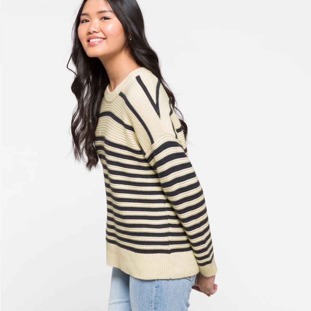 MADEWELL Knit Top Blue Stripes Flauren Back Button Down